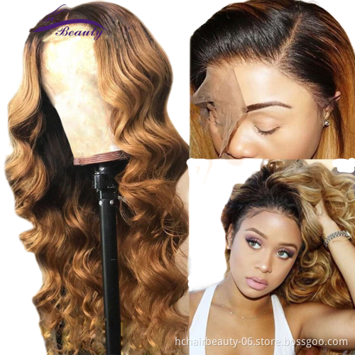 Ombre  Lace Front Wig Body Wave Human Hair Wigs Brazilian Remy Hair 13*4 Lace Frontal Wigs Pre-Plucked With Baby Hair For Women